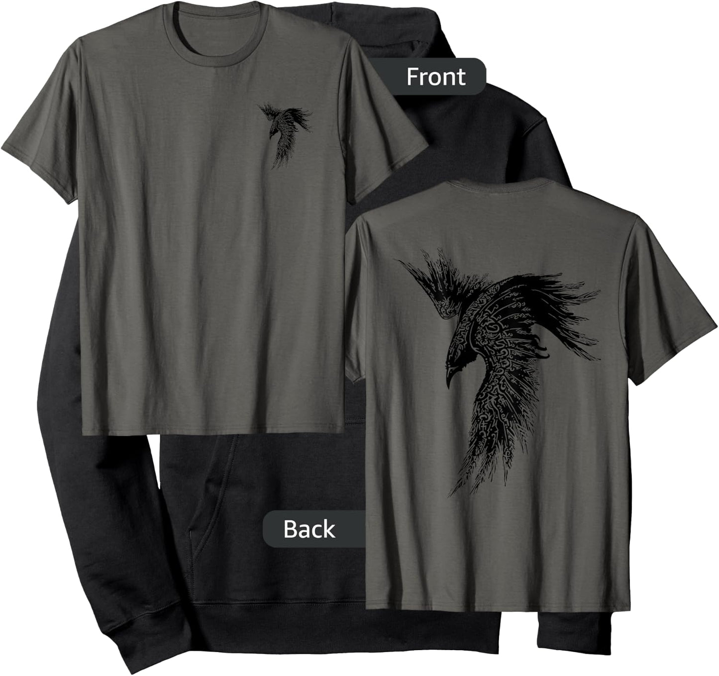 Viking Raven Norse Mythology DESIGN SMALL FRONT BIG ON BACK Hoodie - Hoodie | Black