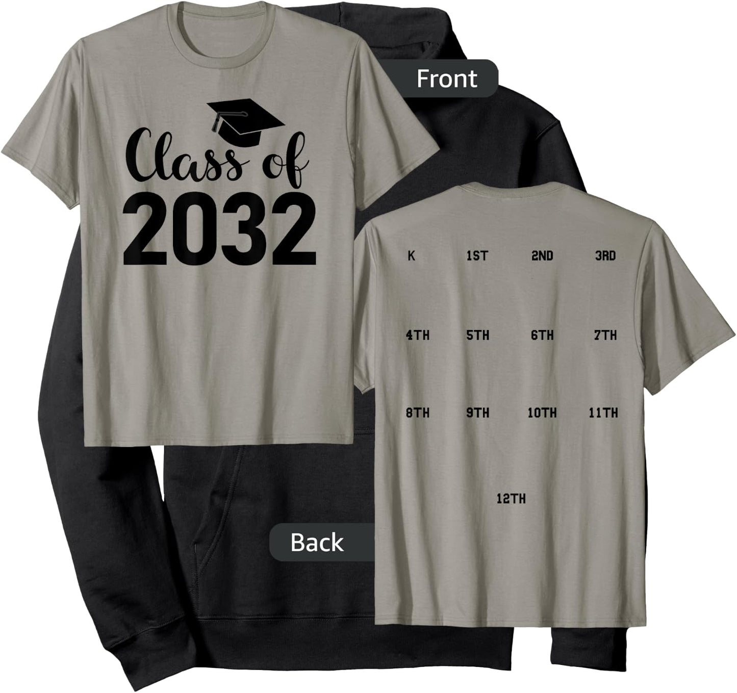 Class of 2032 Grow With Me Shirt - HANDPRINTS go on BACK of Hoodie - Hoodie | Black
