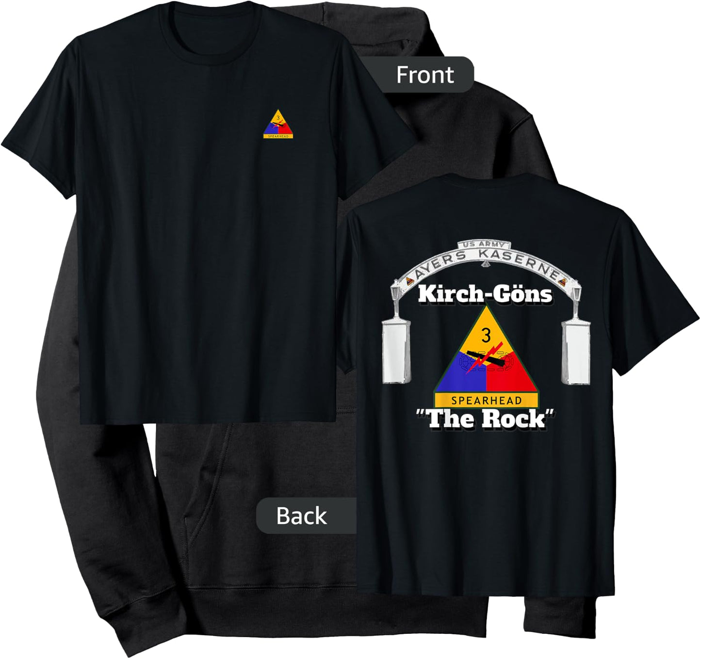 3rd AD on front - Ayers Kaserne-3rd AD print on back Hoodie - Hoodie | Black