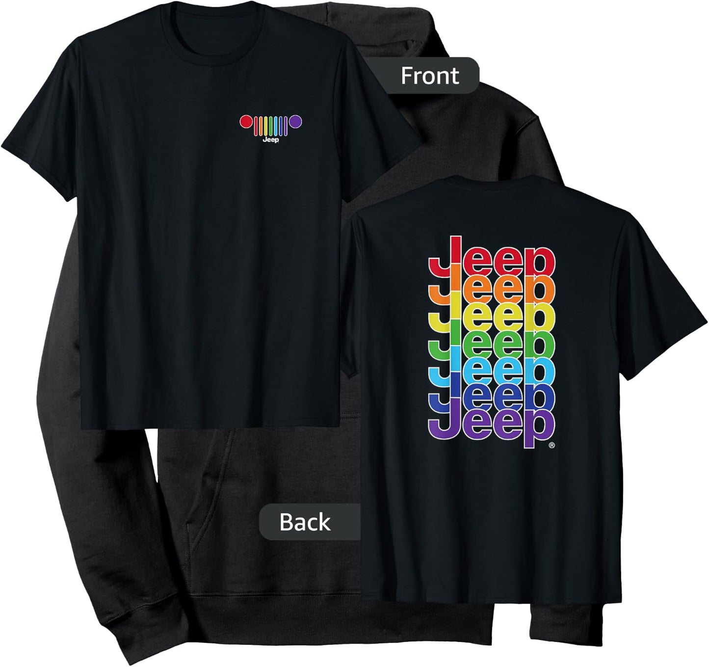 Jeep Grille Pride Flag - White Logo (Two-Sided) Hoodie - Hoodie | Black