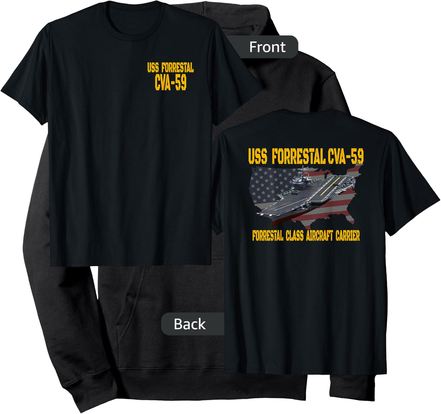 USS Forrestal CVA-59 Aircraft Carrier Veteran Front&Back Hoodie - Hoodie | Black