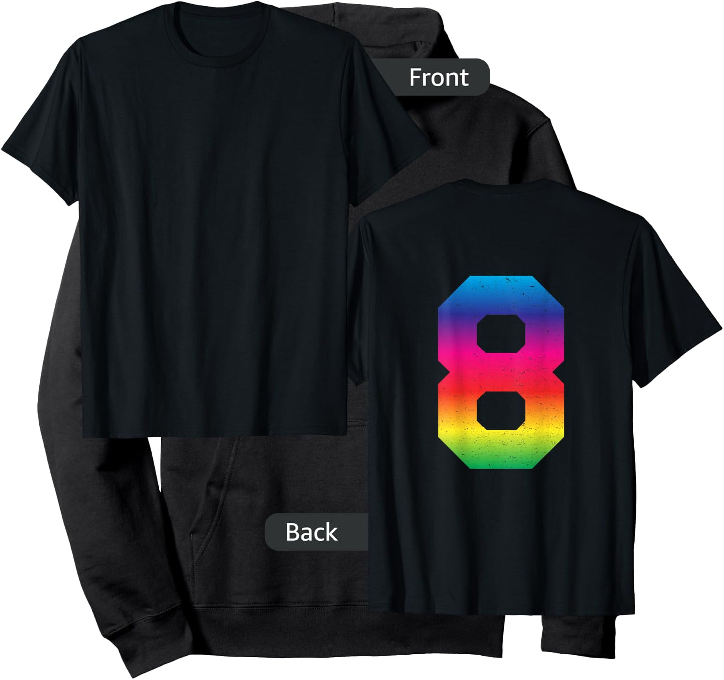 #8 Rainbow Sport Jersey Uniform Number, 8th Birthday Hoodie - Hoodie | Black