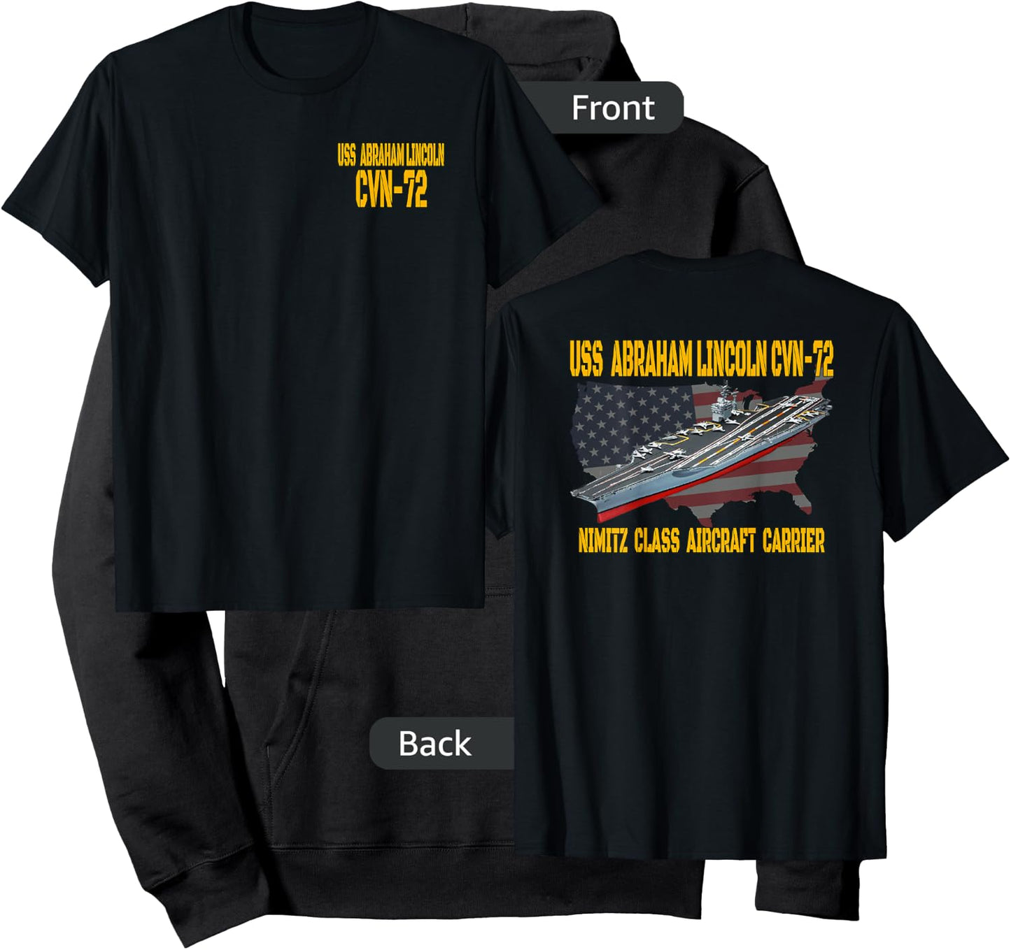 USS Abraham Lincoln CVN-72 Aircraft Carrier Front&Back Hoodie - Hoodie | Black