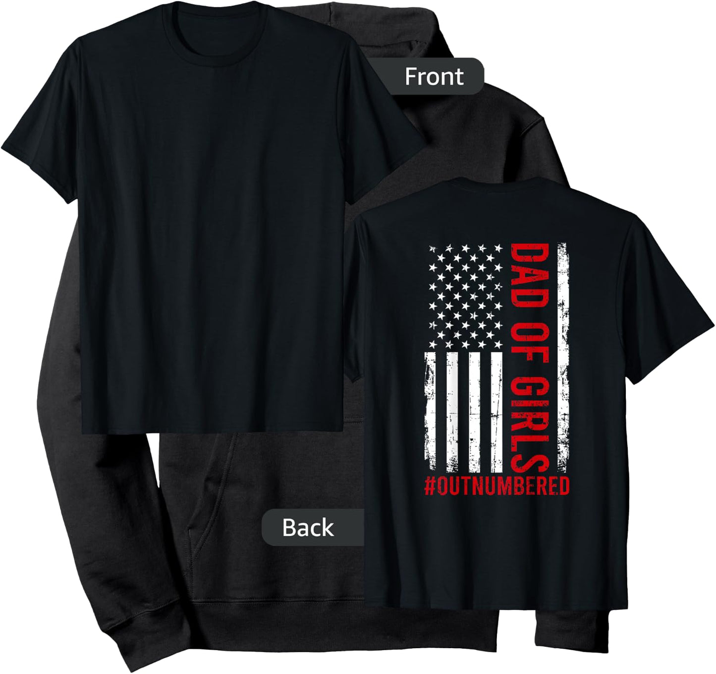 Proud Dad Of Girls Outnumbered USA American Flag Fathers Day Hoodie - Hoodie | Black