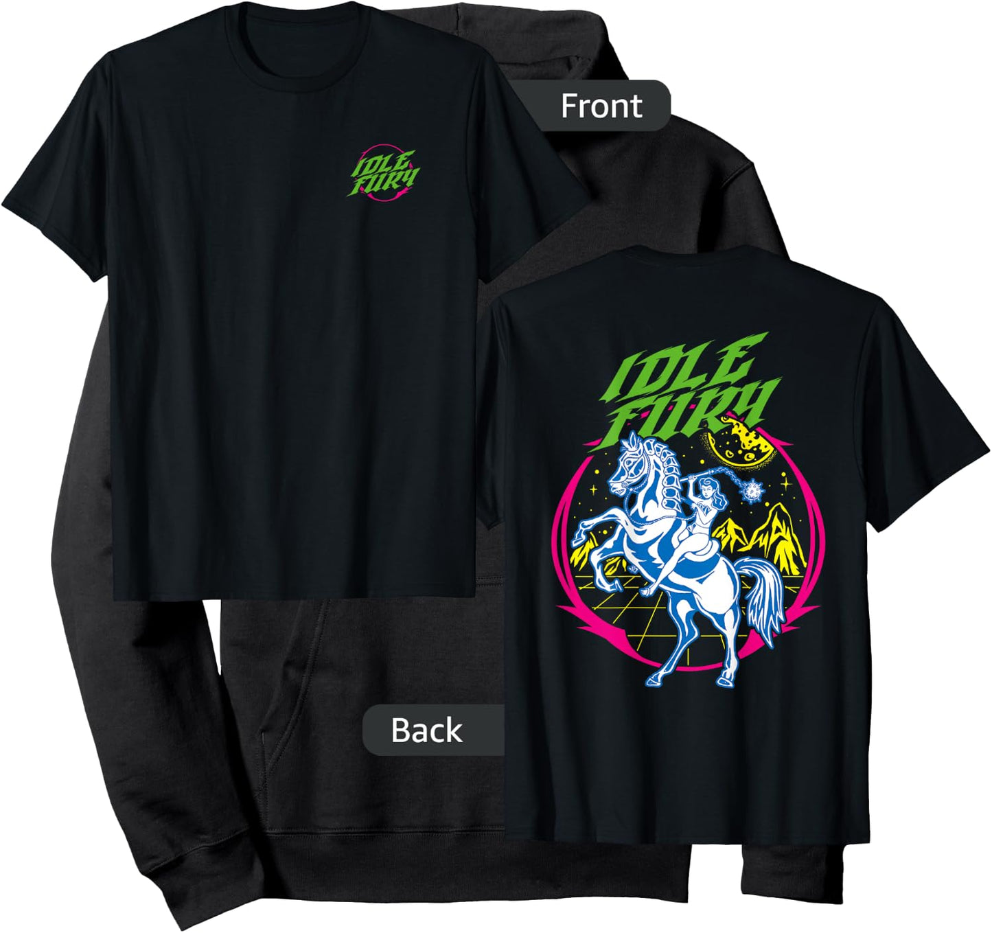VIEW BACK PRINT Idle Fury Cyber Warrior Woman Battle Horse Hoodie - Hoodie | Black