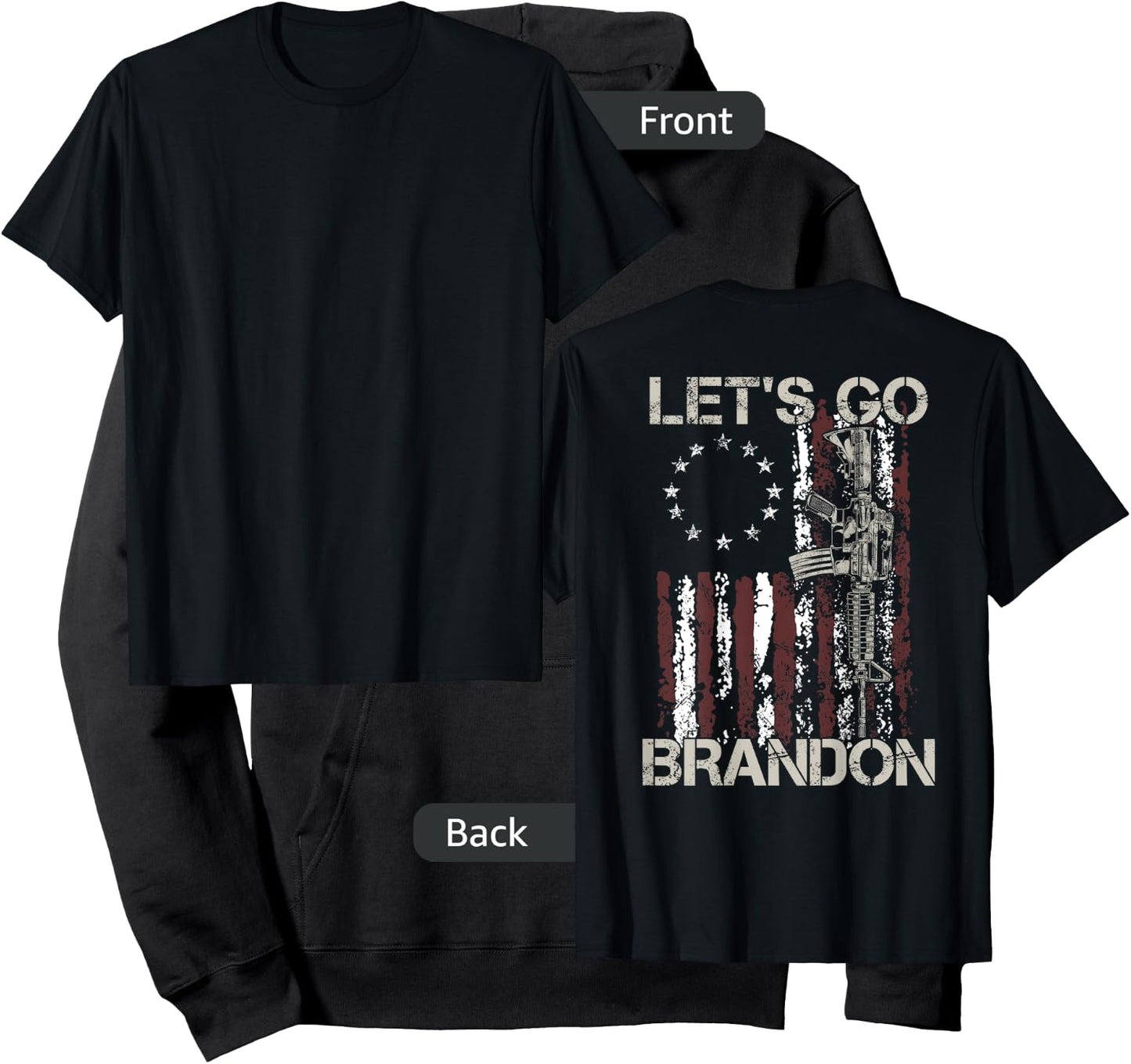 Gun American Flag Patriots Let's Go Brandon (on back) Hoodie - Hoodie | Black