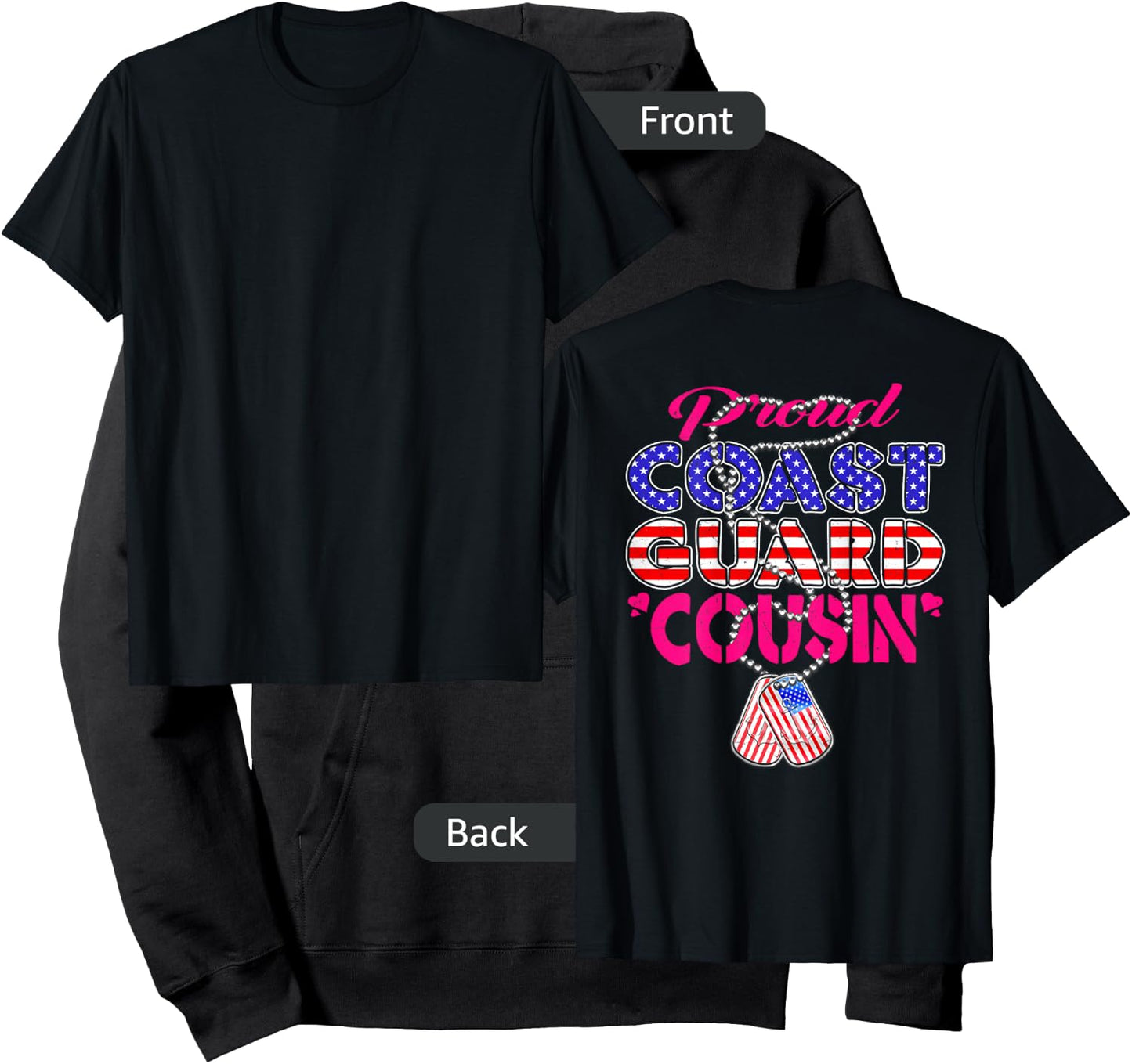 Proud US Coast Guard Cousin US Flag Dog Tag Military Family Hoodie - Hoodie | Black
