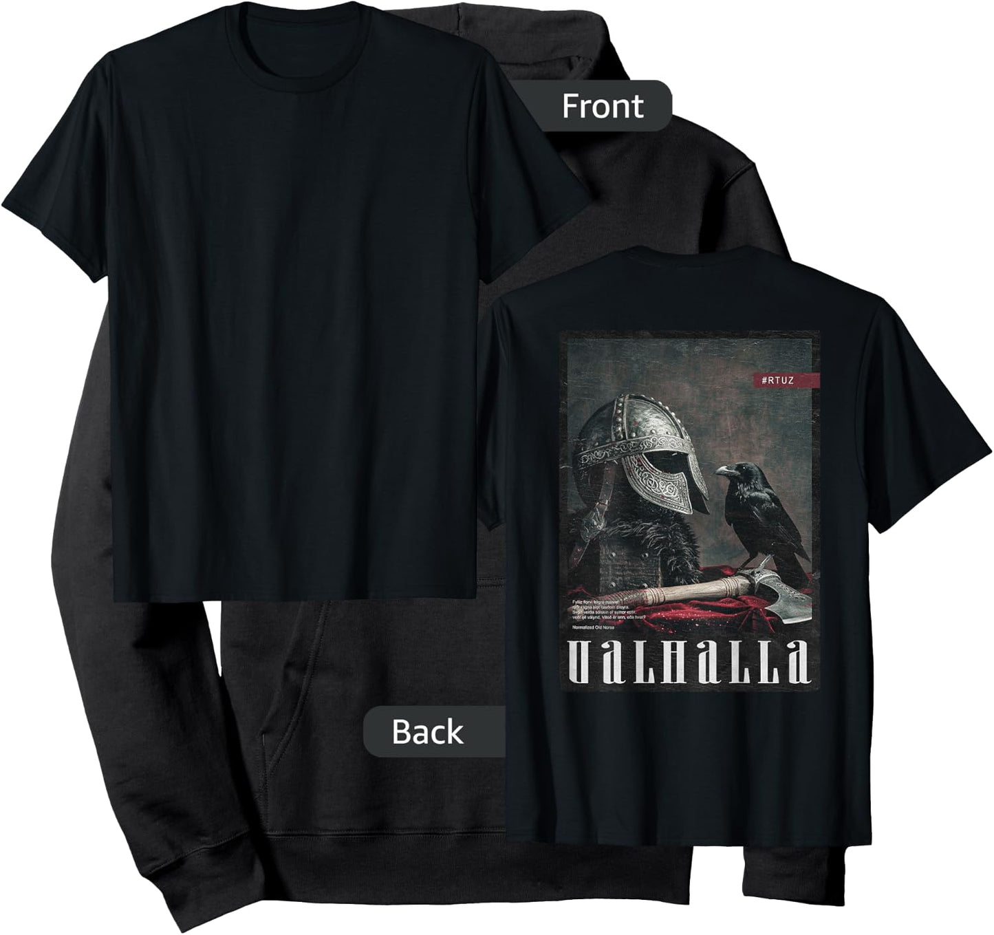 Valhalla Odin Thor Runes Helmet Warrior Backprint Viking Hoodie - Hoodie | Black