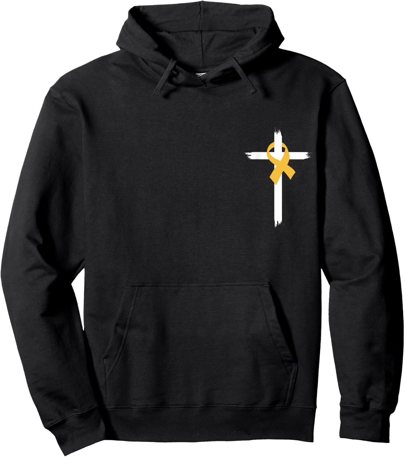 Christian Cross Jesus Gold Ribbon Childhood Cancer Awareness Hoodie - Hoodie | Black