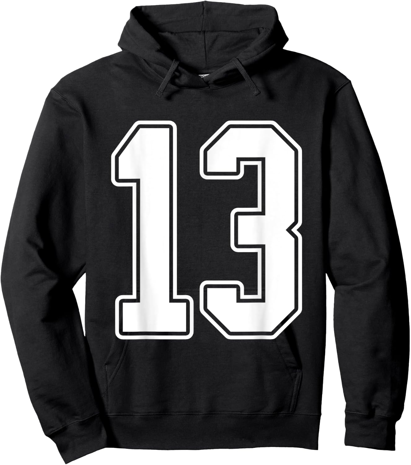 #13 White Outline Number 13 Sports Fan Jersey Style Hoodie - Hoodie | Black