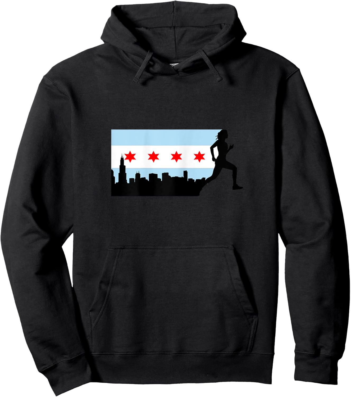 Chicago Flag Silhouette Marathon Runner Running 26.2 Hoodie - Hoodie | Black
