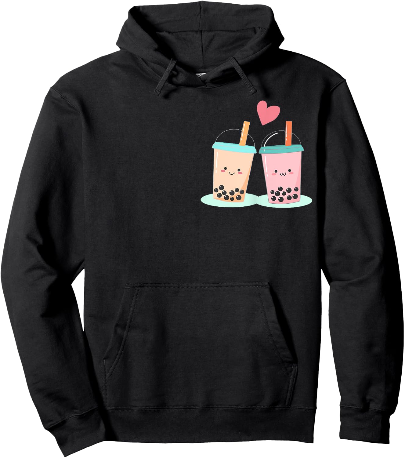 Cute Kawaii Couple Bubble Boba Milk Tea Lover Girl Hoodie - Hoodie | Black