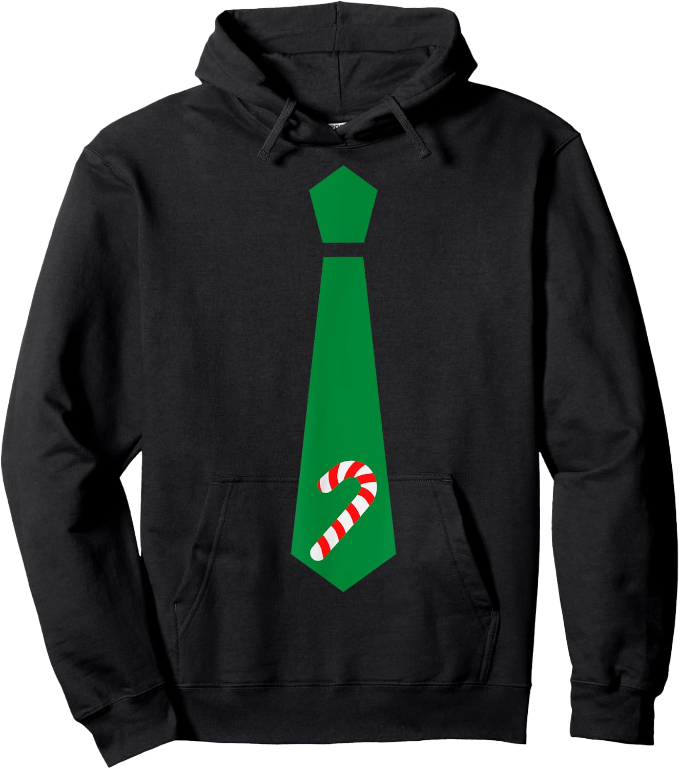 Funny Christmas Tie Candy Cane Graphic Minimalist Hoodie - Hoodie | Black