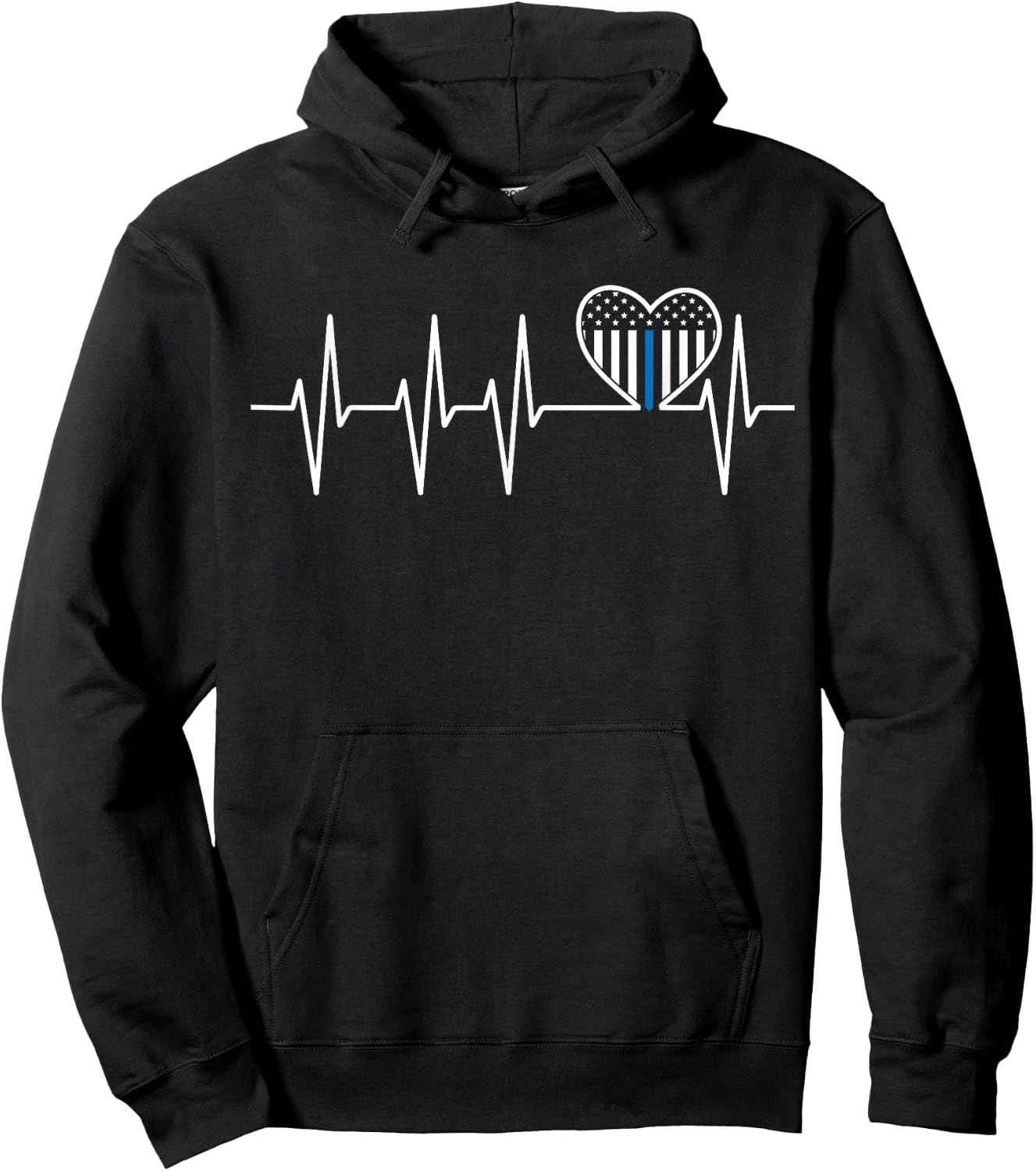 Thin Blue Line Heartbeat Heart Flag Pro Police Officer Pride Hoodie - Hoodie | Black