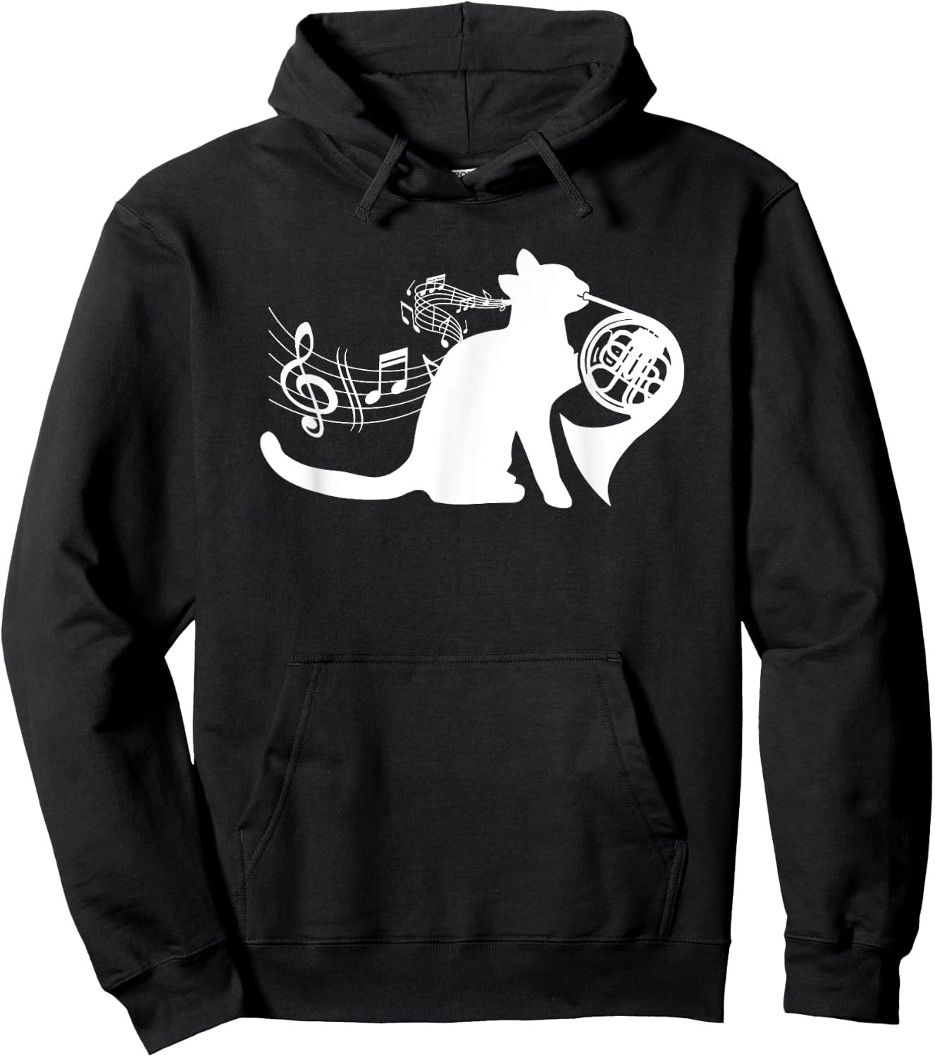Cool Cat Playing French Horn Musician Orchestra Music Hoodie - Hoodie | Black
