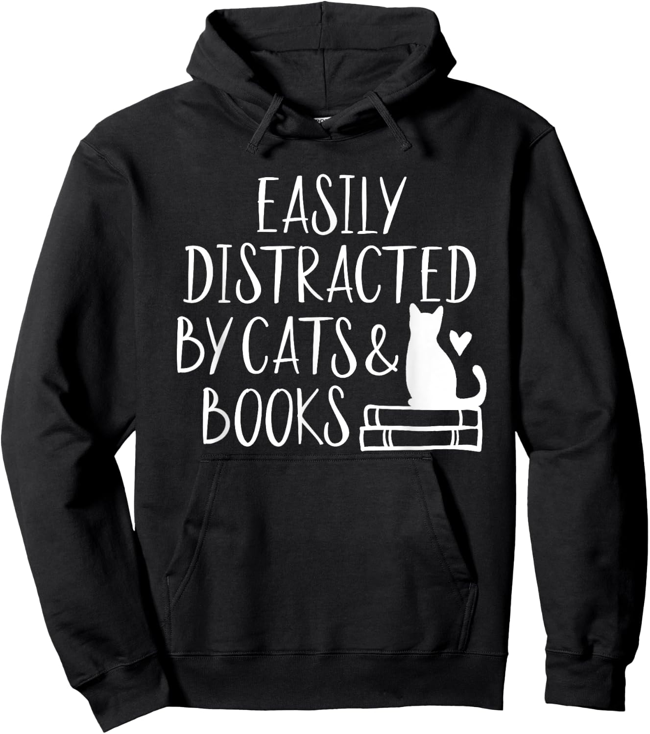 Easily Distracted by Cats and Books - Cute Book Lover Small Hoodie - Hoodie | Black
