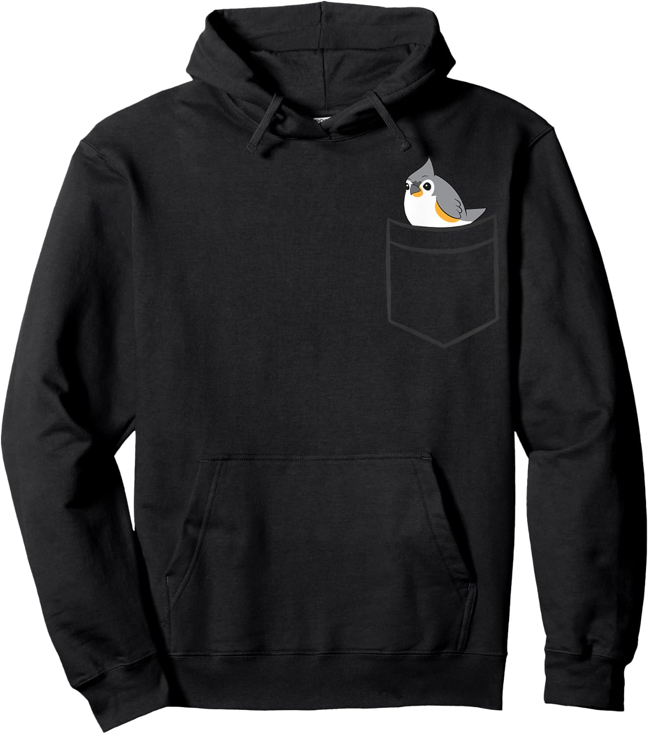 Tufted Titmouse Bird - Kids' Black Cartoon Titmouse - Small - Classic Fit - Short Sleeve - - Modern - Spring/Summer Hoodie - Hoodie | Black