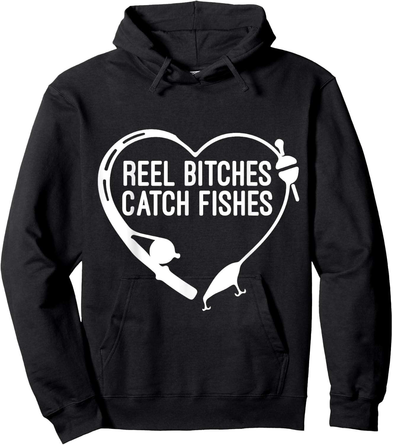 Reel Bitches Catch Fishes Fishing Heart Angler Fisherman Hoodie - Hoodie | Black