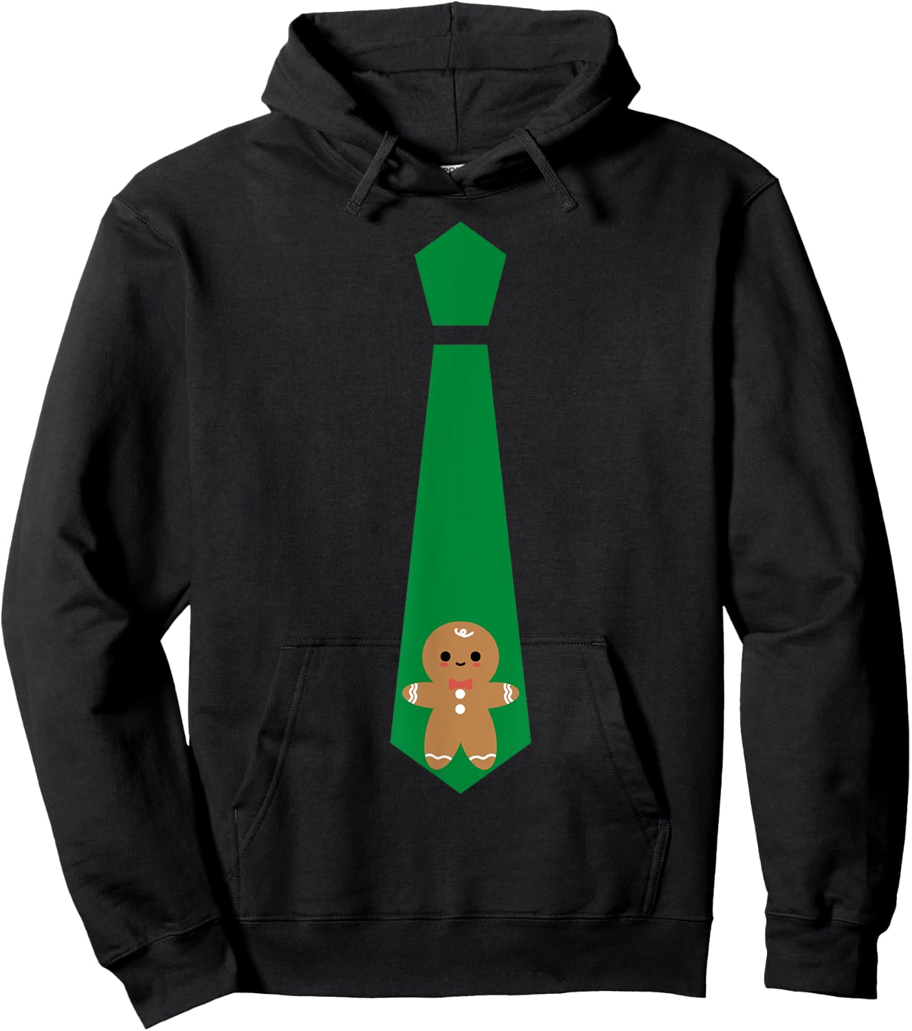 Funny Christmas Tie Gingerbread Graphic Minimalist Hoodie - Hoodie | Black