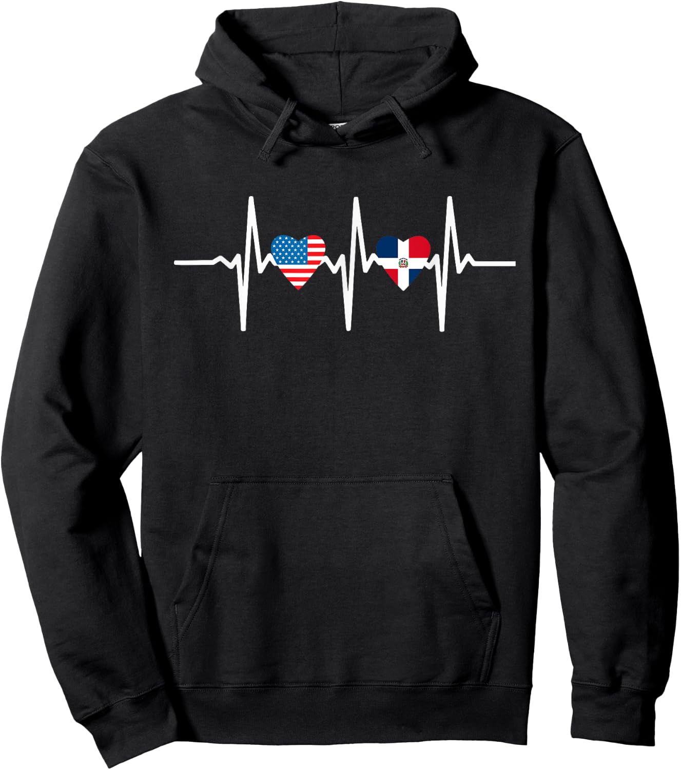 Half Dominican American Dominicana Republic Flag Heartbeat Hoodie - Hoodie | Black