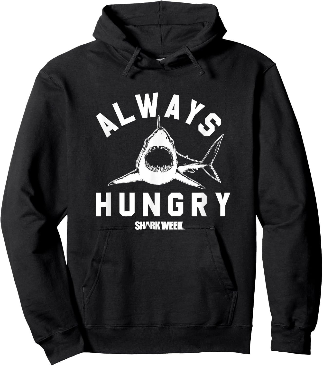 Shark Week Always Hungry Vintage Great White Bold Logo Hoodie - Hoodie | Black