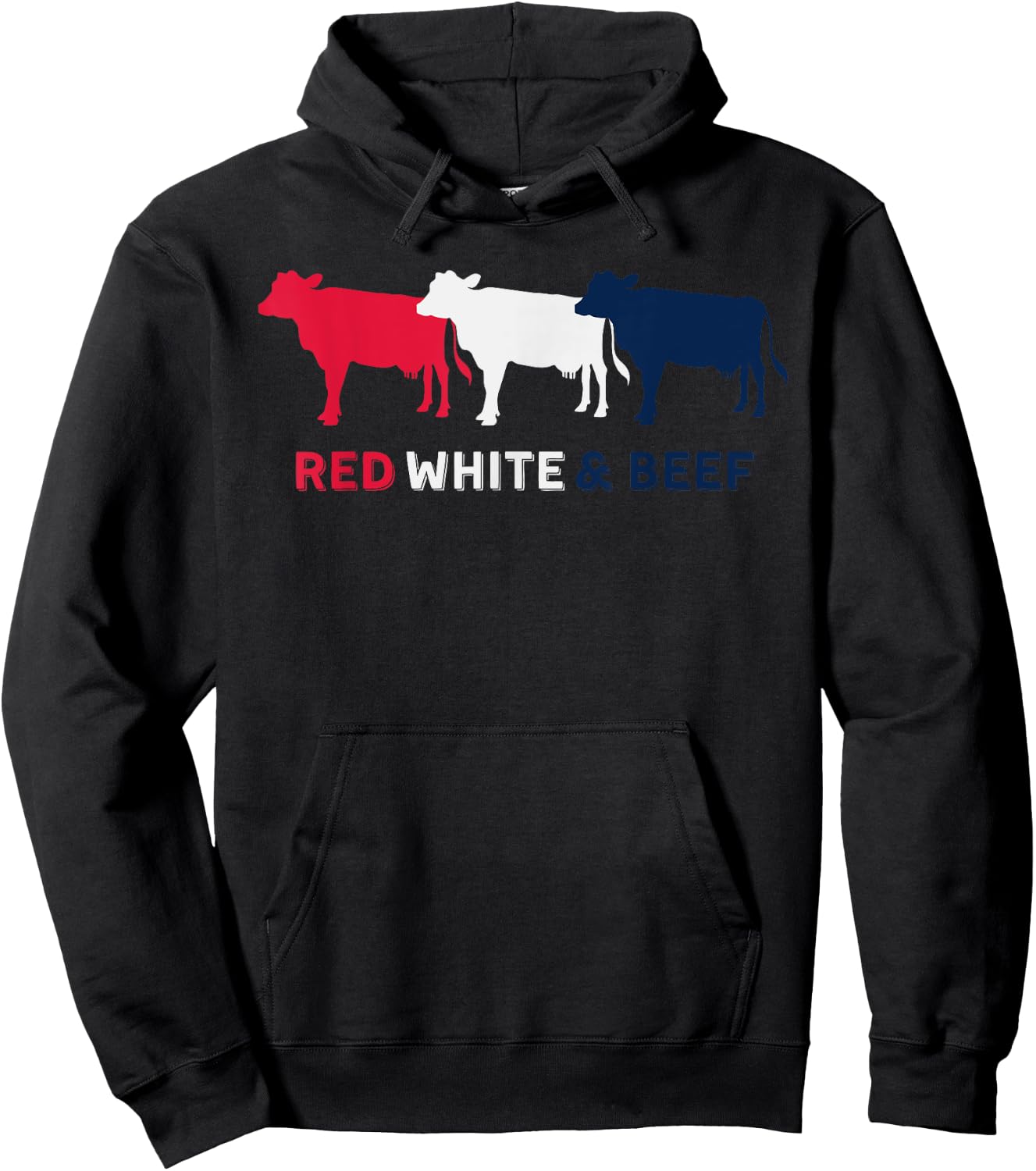 Red White and Beef 4th of July Cattle Cow American Flag BBQ Hoodie - Hoodie | Black