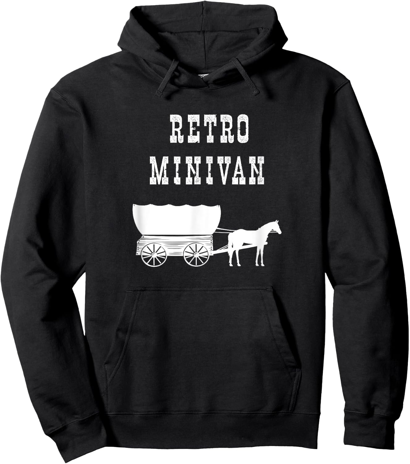 Funny Retro Minivan Conestoga Covered Wagon & Horse Western Hoodie - Hoodie | Black
