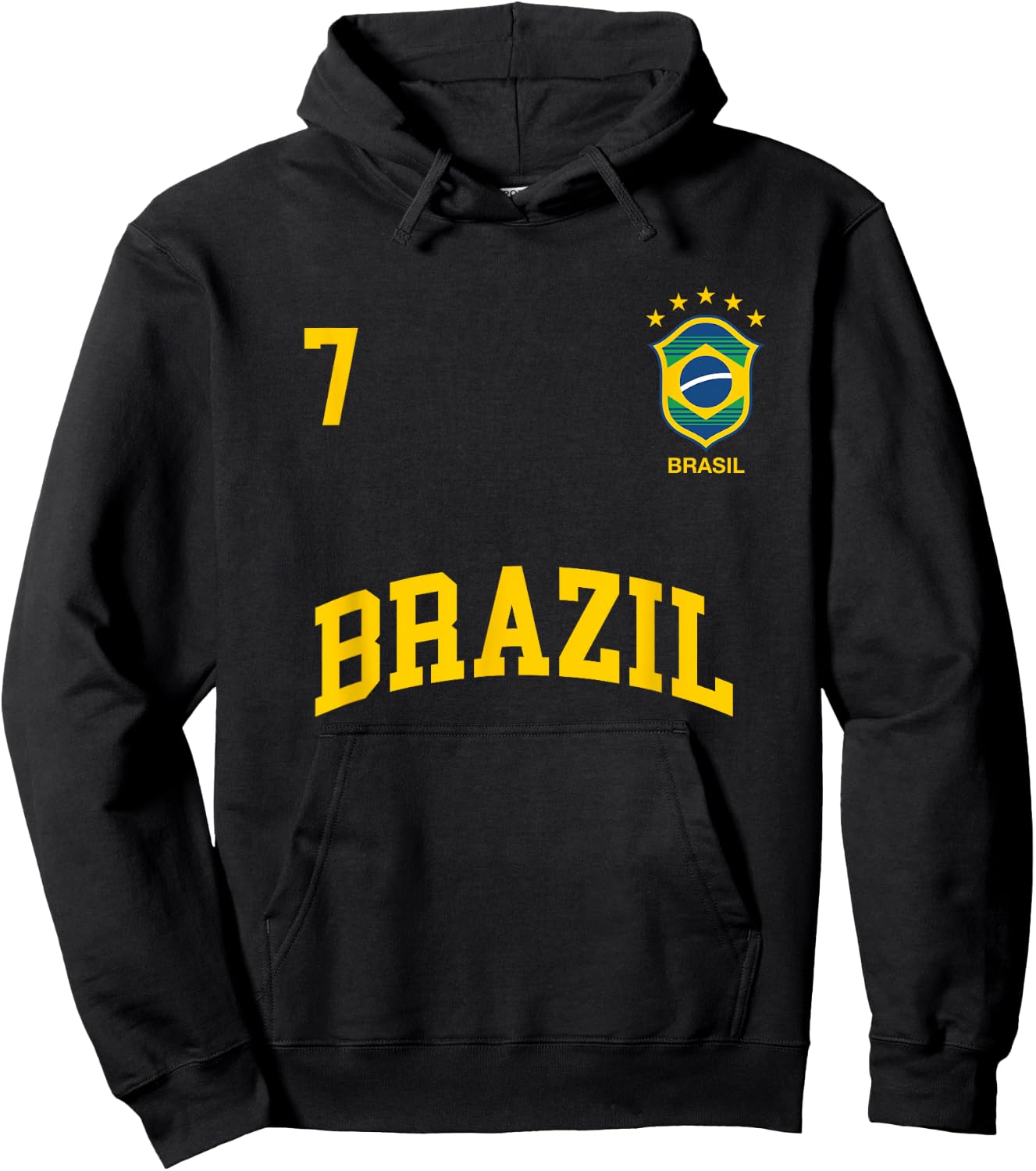 Brazil Number 7 (BACK) Brazilian Soccer Team Shirt Hoodie - Hoodie | Black