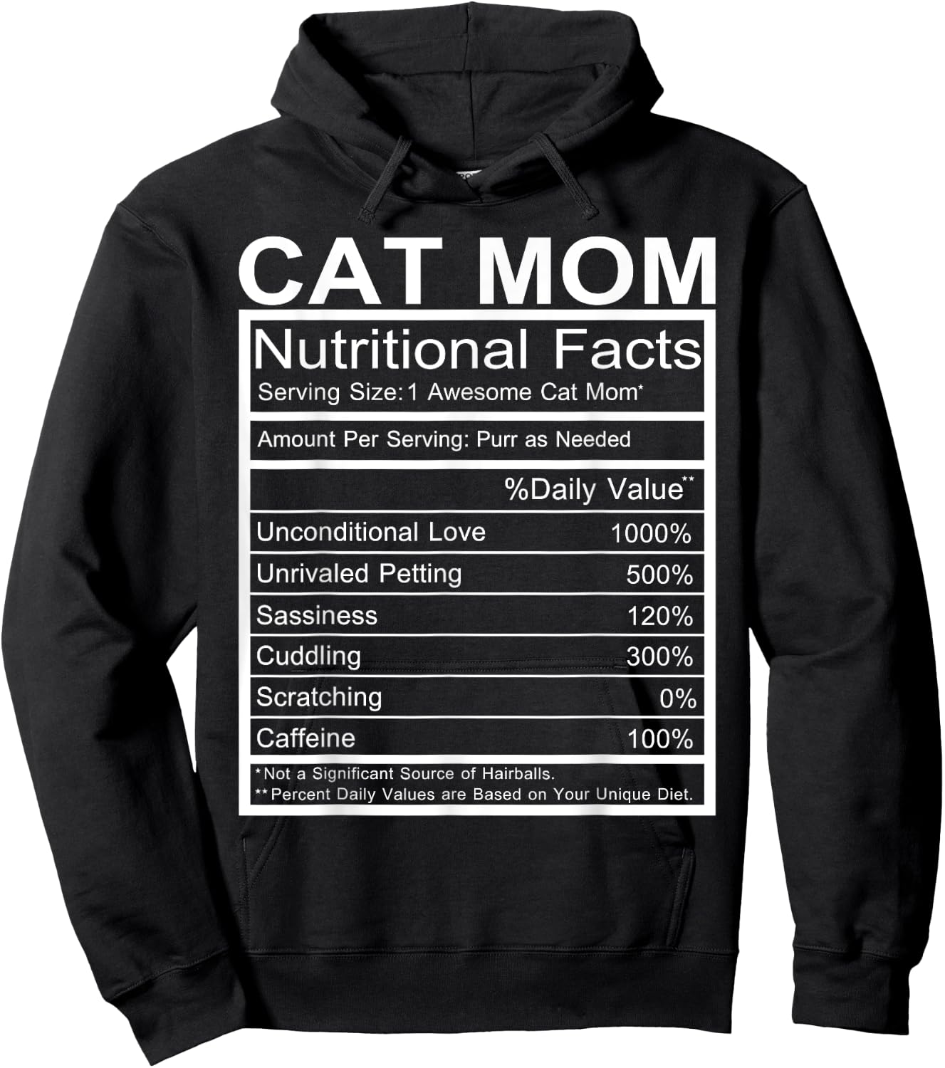 Cat Mom Nutritional Facts Label Cat Lovers Funny Gift Hoodie - Hoodie | Black