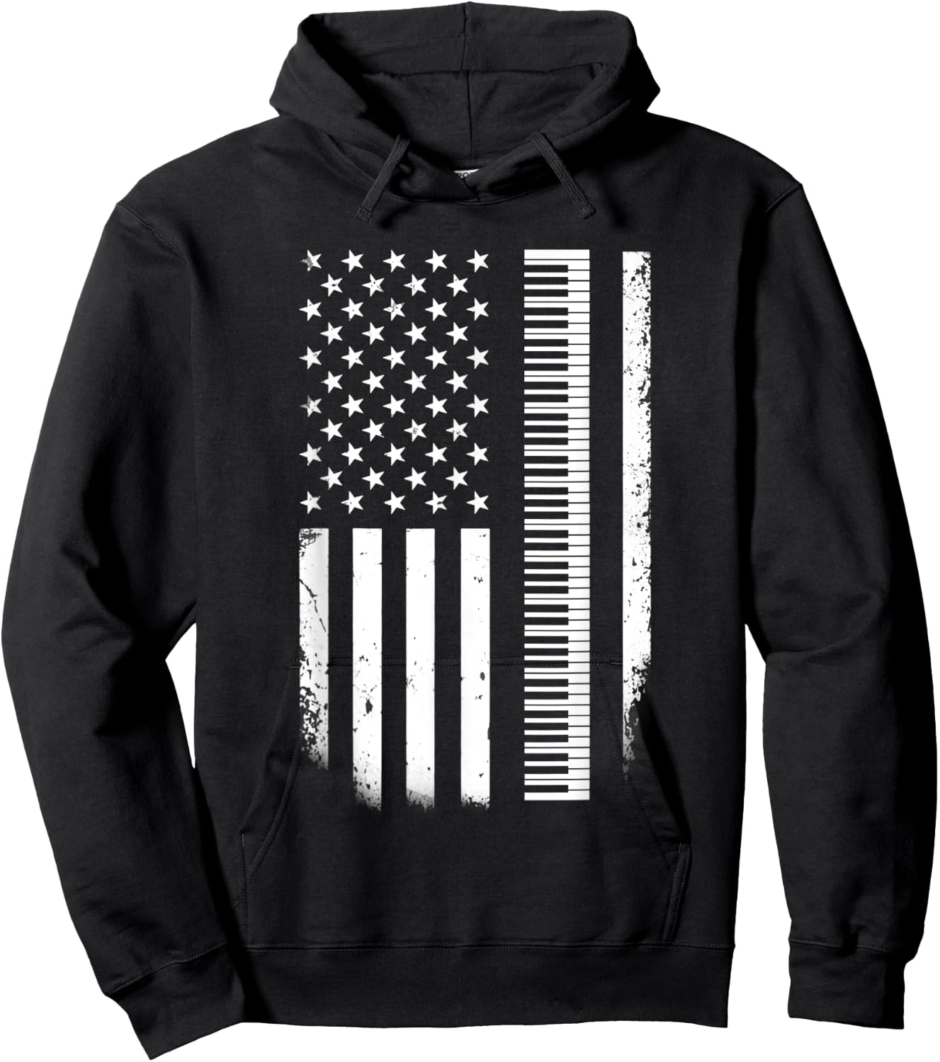Keyboard Piano American Flag Patriotic Pianist Musician Kids Men Hoodie - Hoodie | Black