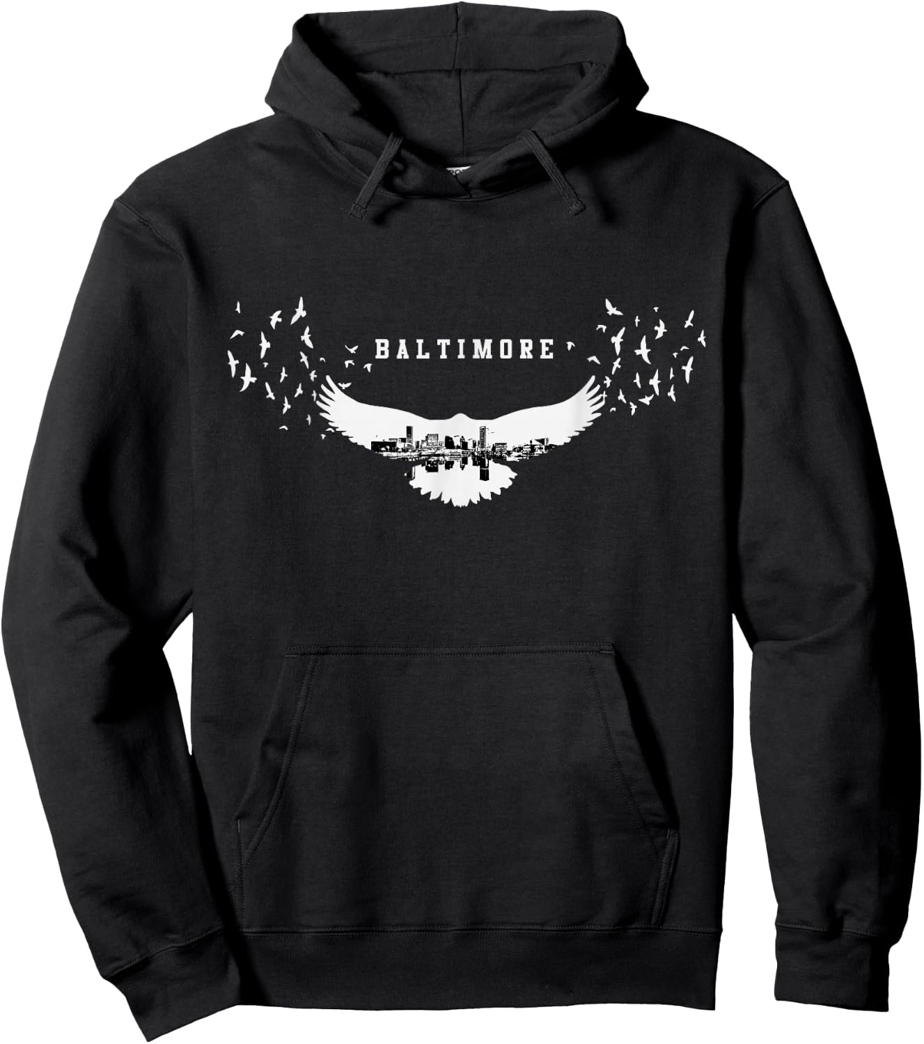 Baltimore City Skyline Inside Raven Silhouette Hoodie - Hoodie | Black