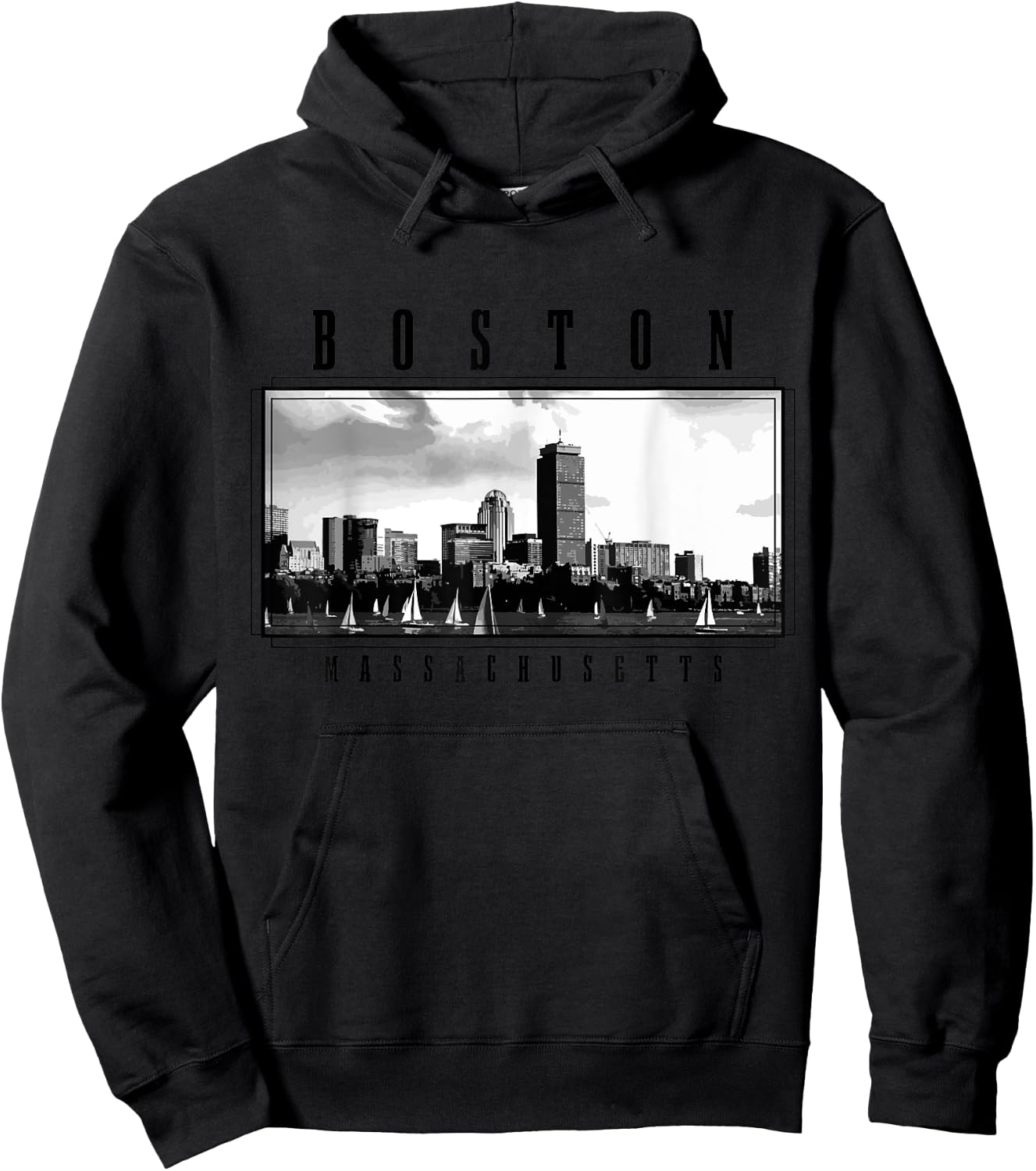 Boston Vintage Skyline Massachusetts USA America Souvenir Hoodie - Hoodie | Black