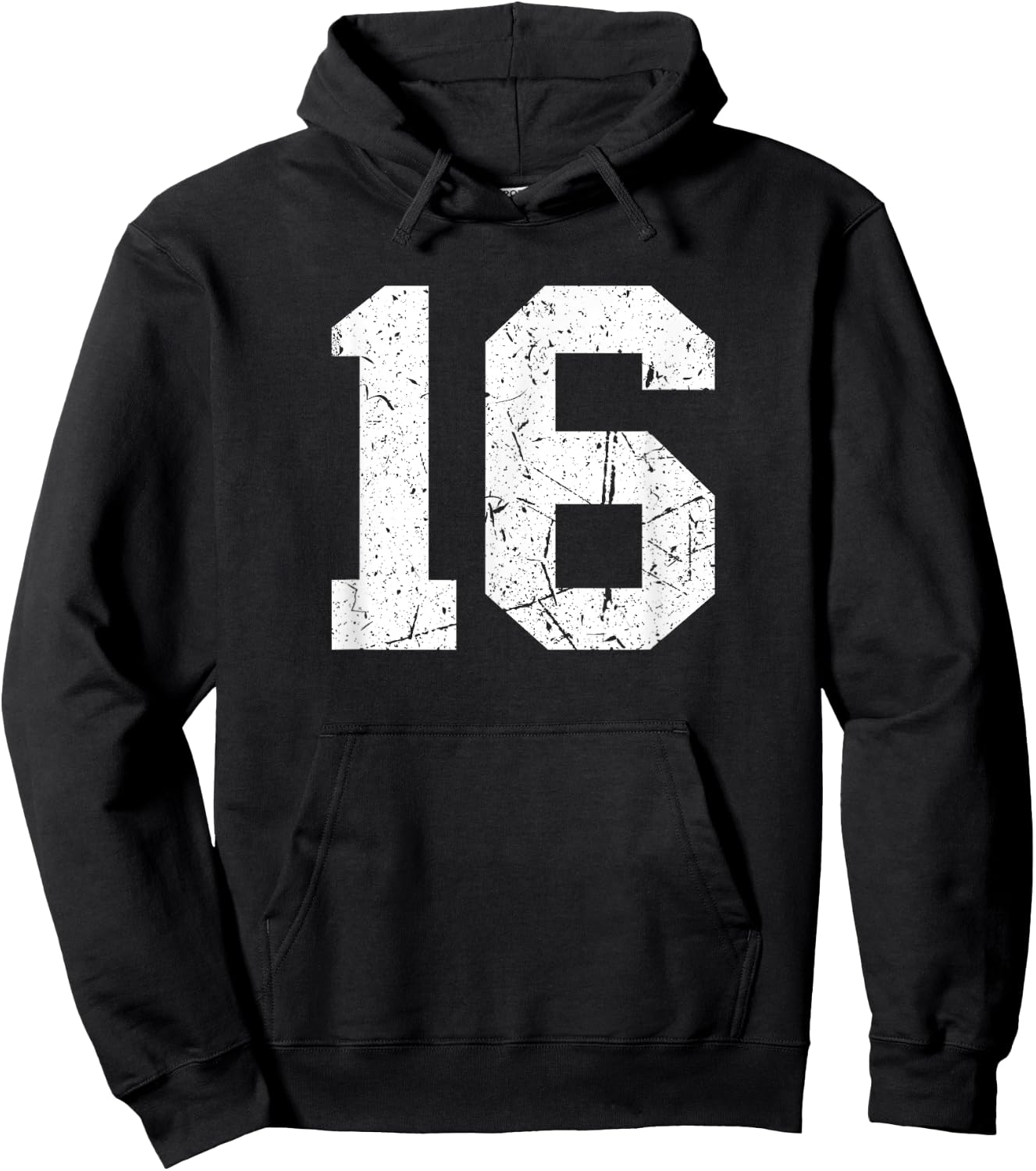 Vintage Number #16 White Sports Team Varsity Number Hoodie - Hoodie | Black