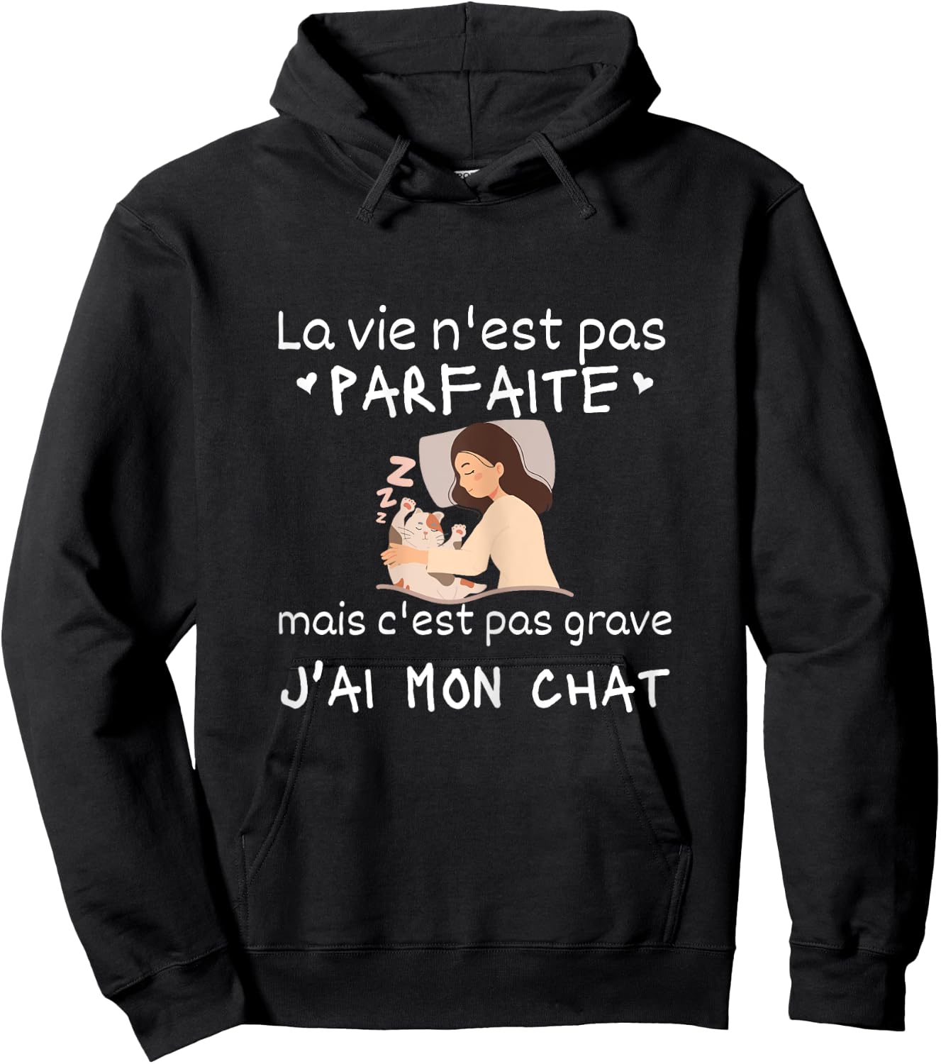 La Vie Nest Pas Parfait Women's Funny Cat , Black, Female X-Small Hoodie - Hoodie | Black