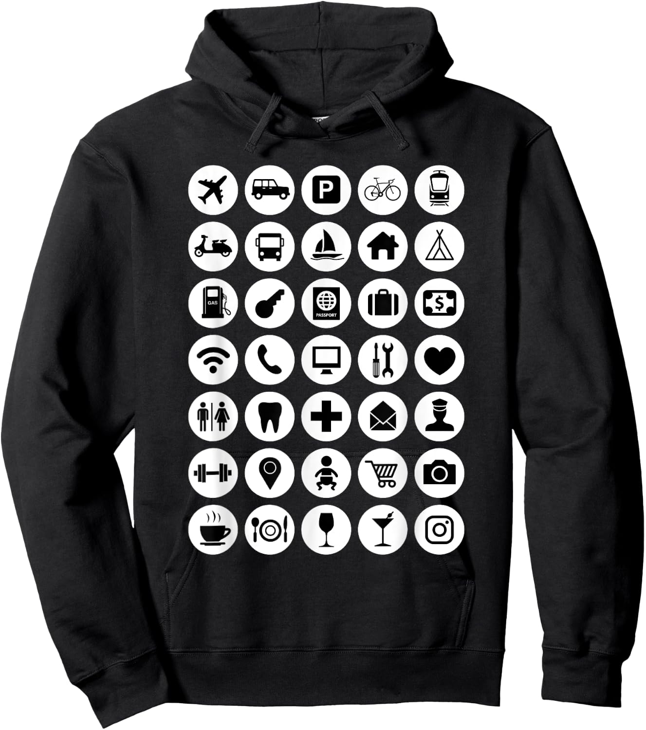 Travel Hack International Icons Backpacker Fan Tourist Help Hoodie - Hoodie | Black