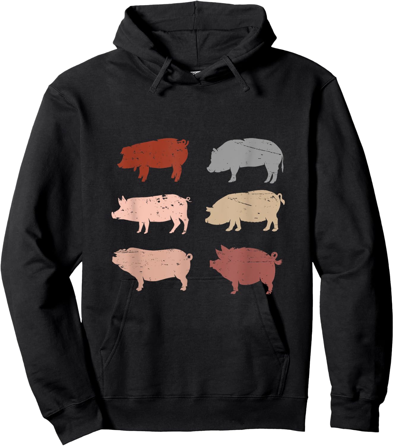 Retro Pig Lover Farm Animals Swine Vintage Pig Hoodie - Hoodie | Black