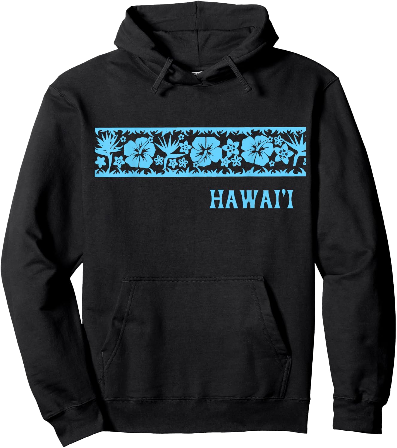 Surfer Style Tropical Hibiscus Bird of Paradise HAWAII BLUE Hoodie - Hoodie | Black