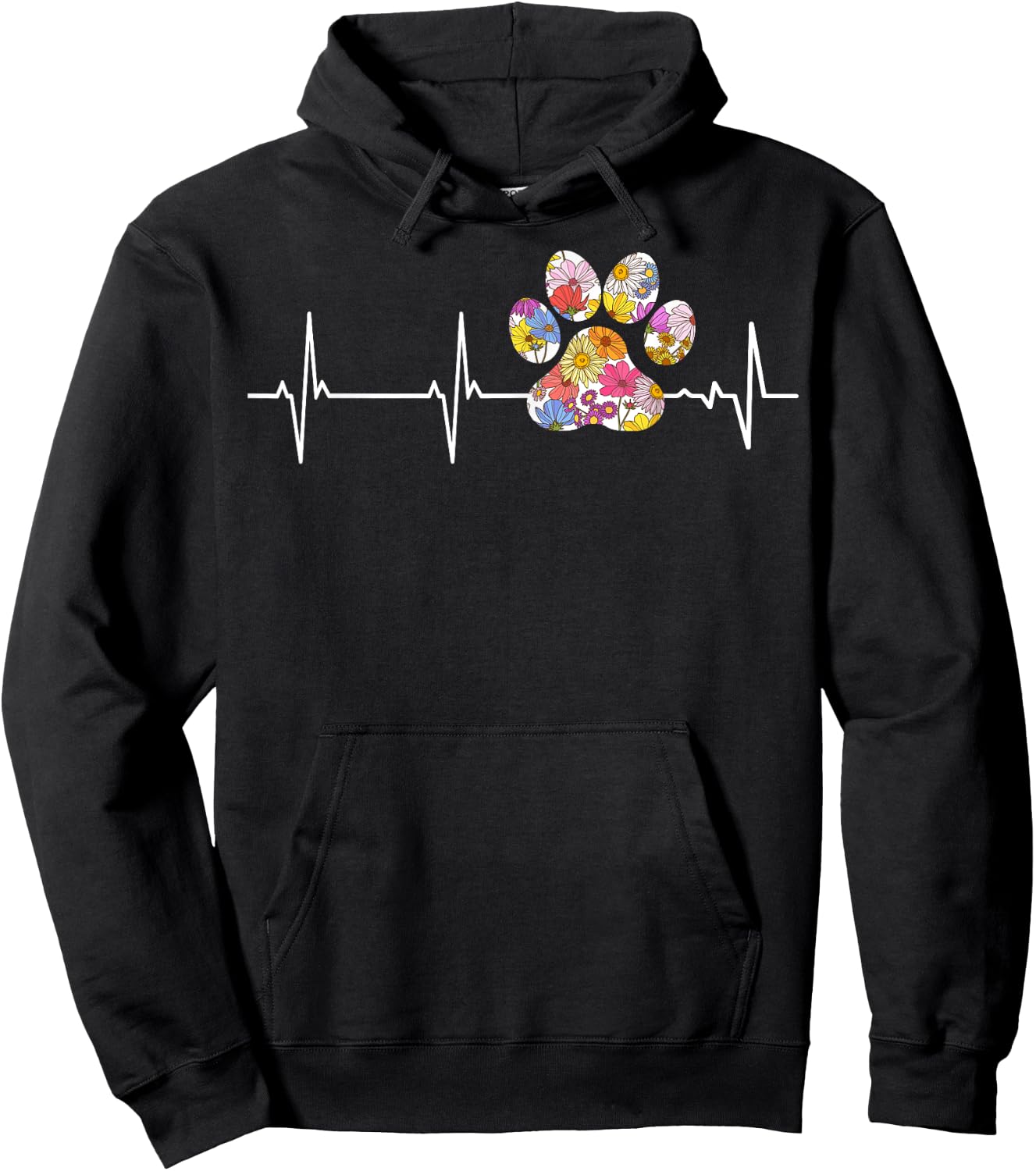 Cute vet flower paw print heartbeat ECG Vet Tech Hoodie - Hoodie | Black