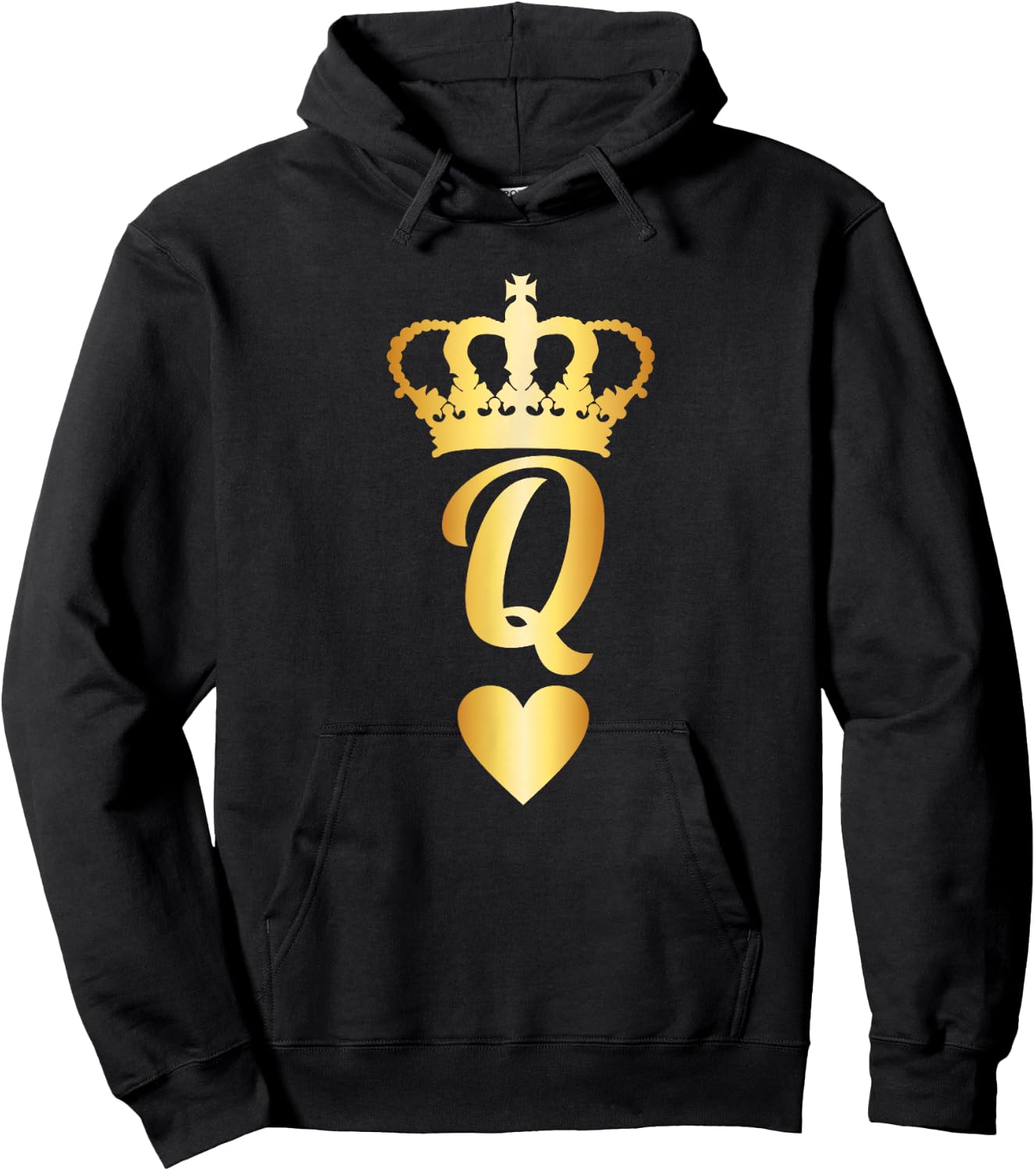 Cool - Gold Queen of Hearts Playing Card Hoodie - Hoodie | Black