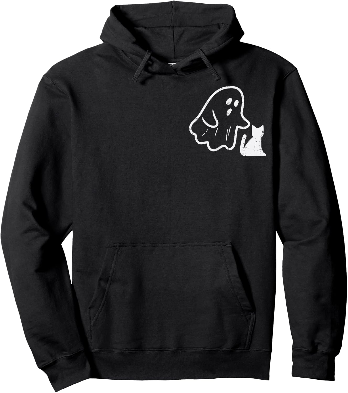 Ghost Cat Pocket Funny Halloween Costume Men Women Kids Hoodie - Hoodie | Black