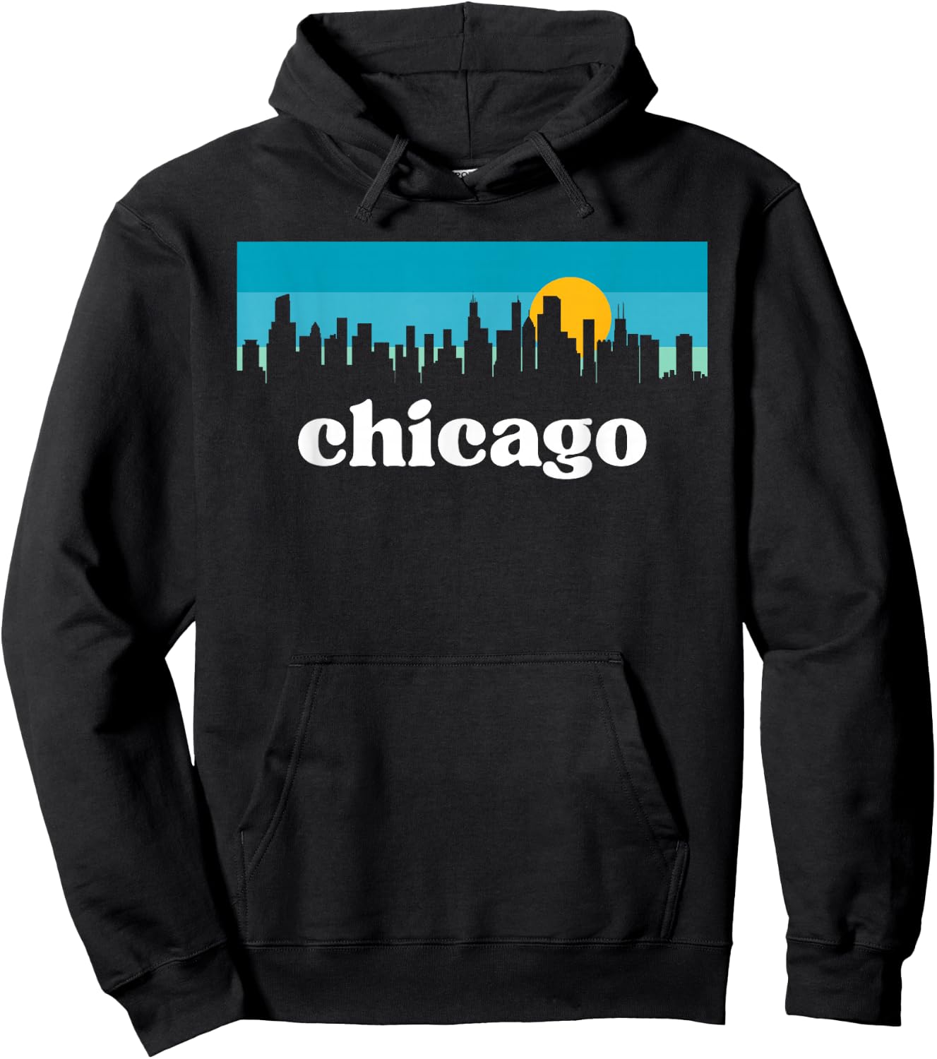 Chicago Illinois Retro Sunset Skyline Hoodie - Hoodie | Black