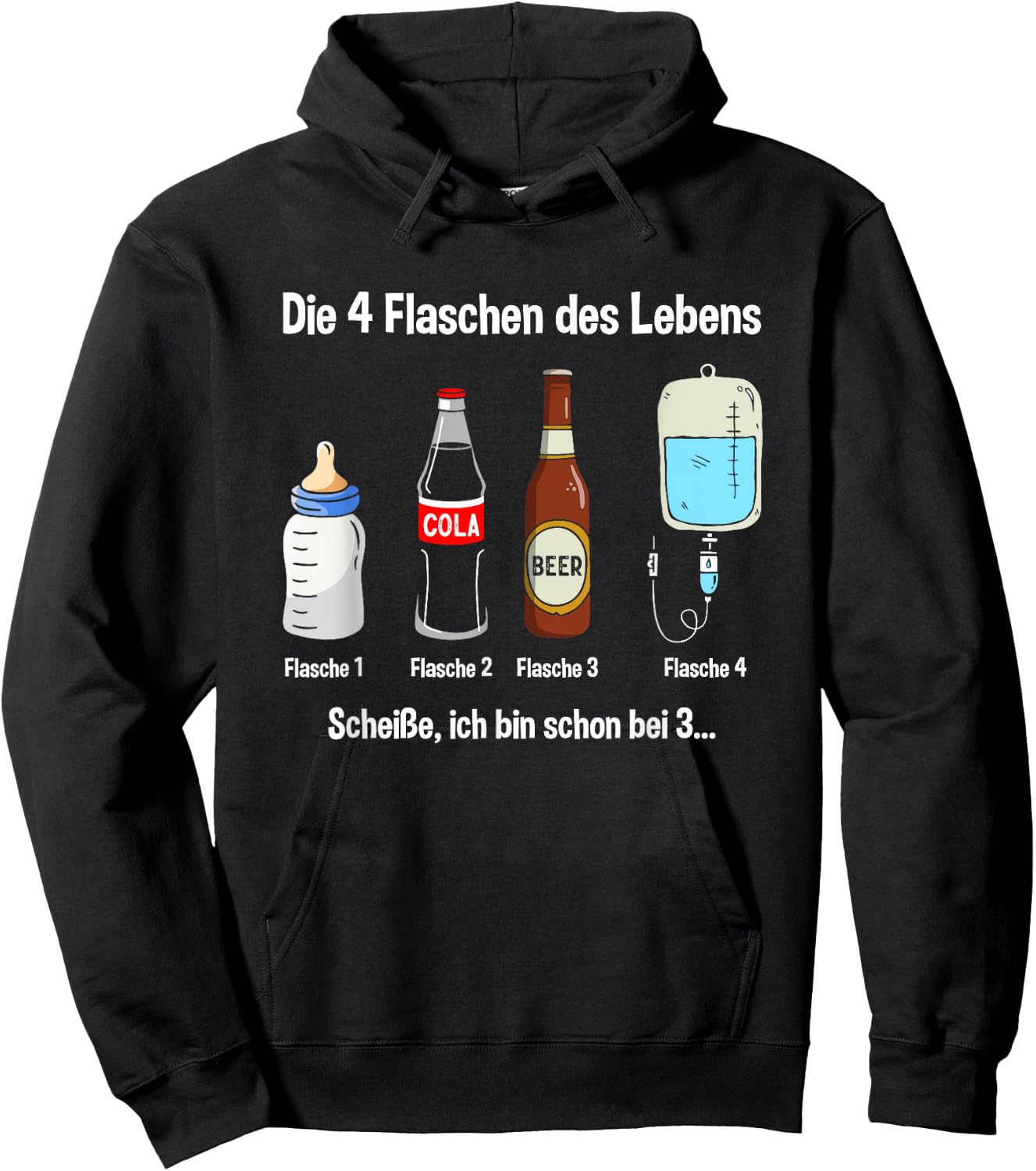 with German Text "Die 4 Flaschen des Leben" [German Language] Funny Party, black Hoodie - Hoodie | Black
