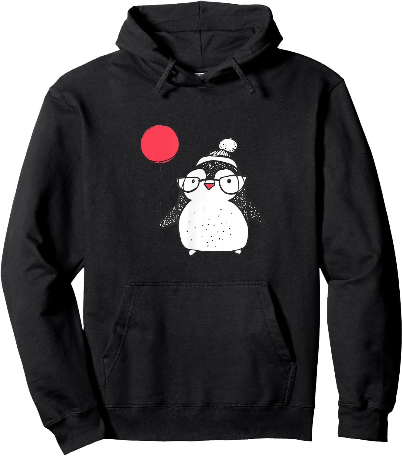 Kids Cute Christmas Baby Penguin Red Balloon Eyeglasses Hoodie - Hoodie | Black