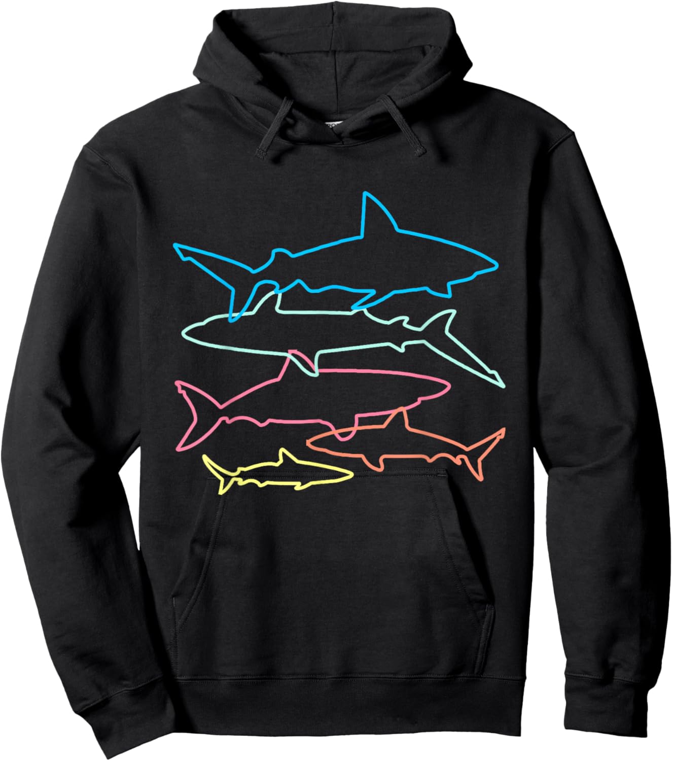 Retro Shark Colort Art Shark Party Kids Women Men Lovers Hoodie - Hoodie | Black