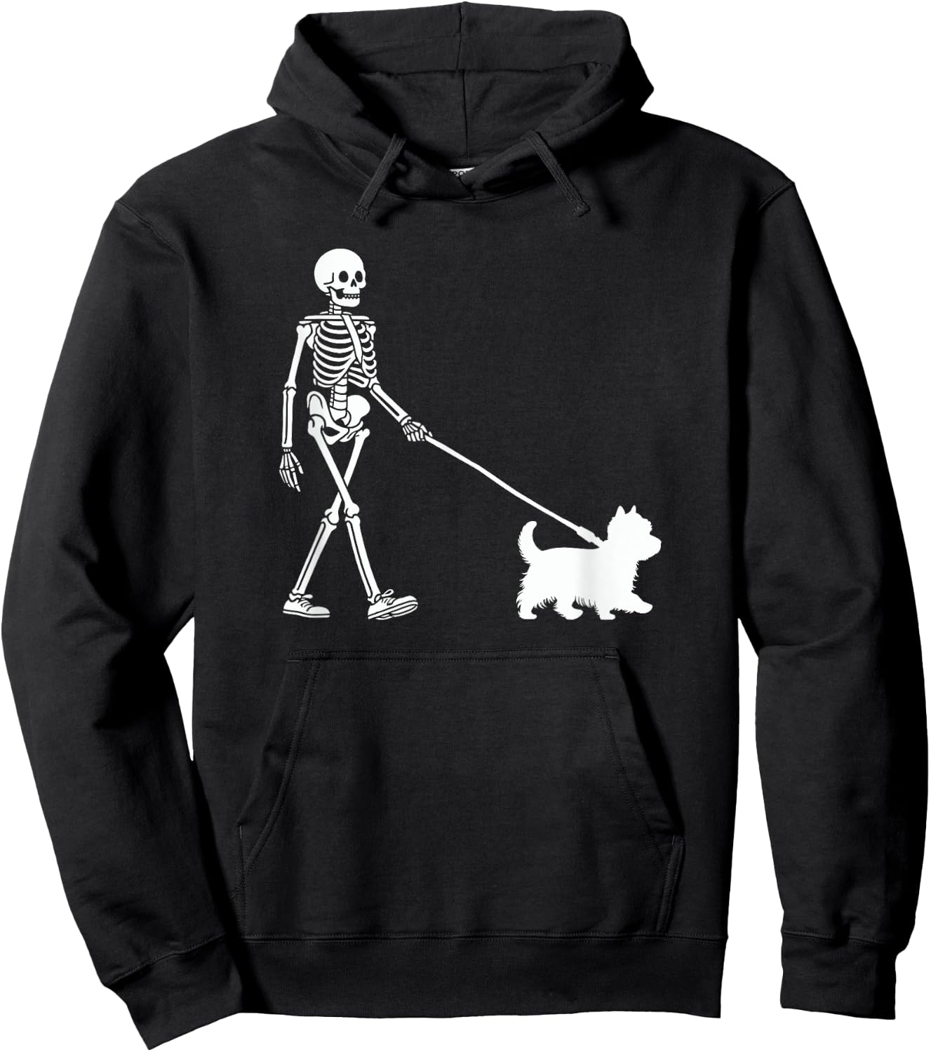 Skeleton Walking a Dog Westie Halloween Outfit Women Kids Hoodie - Hoodie | Black