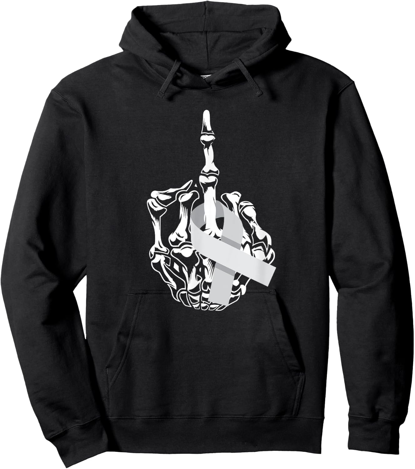 Fuck Brain Cancer Middle Finger Grey Ribbon Brain Cancer Hoodie - Hoodie | Black