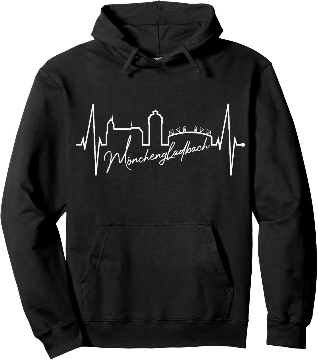 Mönchengladbach Skyline Heartbeat Fan Love Mönchengladbach , black Hoodie - Hoodie | Black