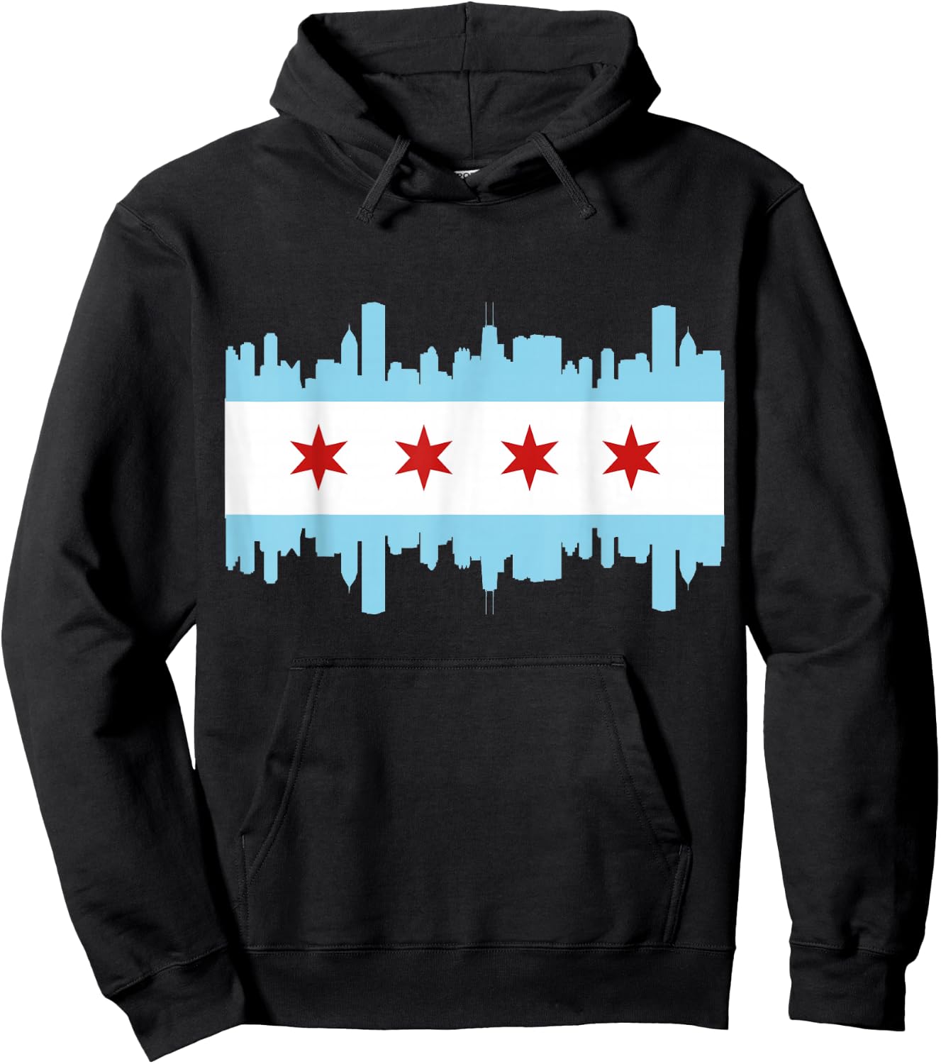 Chicago Flag Skyline Pride Illinois Vintage Hoodie - Hoodie | Black