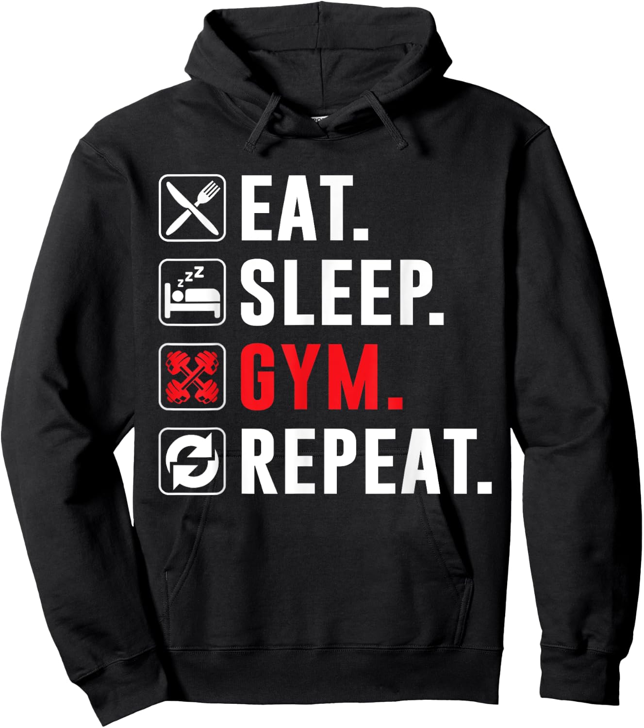 Fitness Bodybuilding Eat Sleep Gym Repeat Funny Workout Gym Hoodie - Hoodie | Black