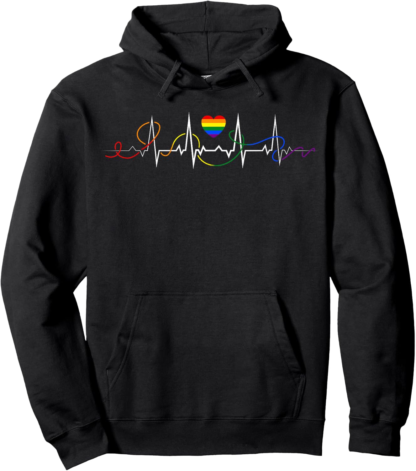Rainbow Heartbeat Love LGBTQ+ Pride Graphic Hoodie - Hoodie | Black